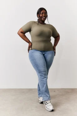 Ribbed Crew Neck Short Sleeve Top|In The Style Outlet