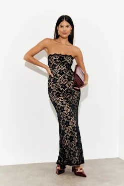 Lace Bandeau Maxi Dress|In The Style Clearance
