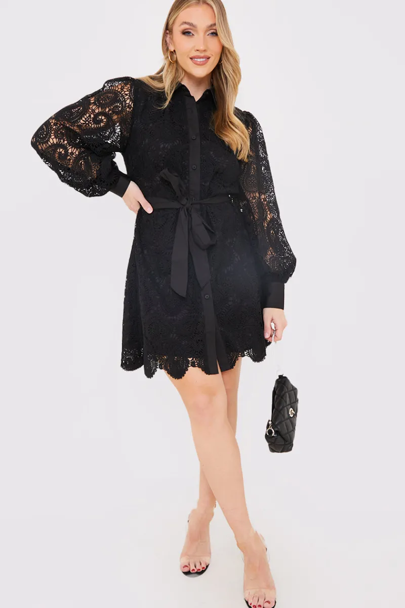 Lace Belted Shirt Dress|In the Style Hot