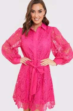 Lace Belted Shirt Dress|In the Style Hot
