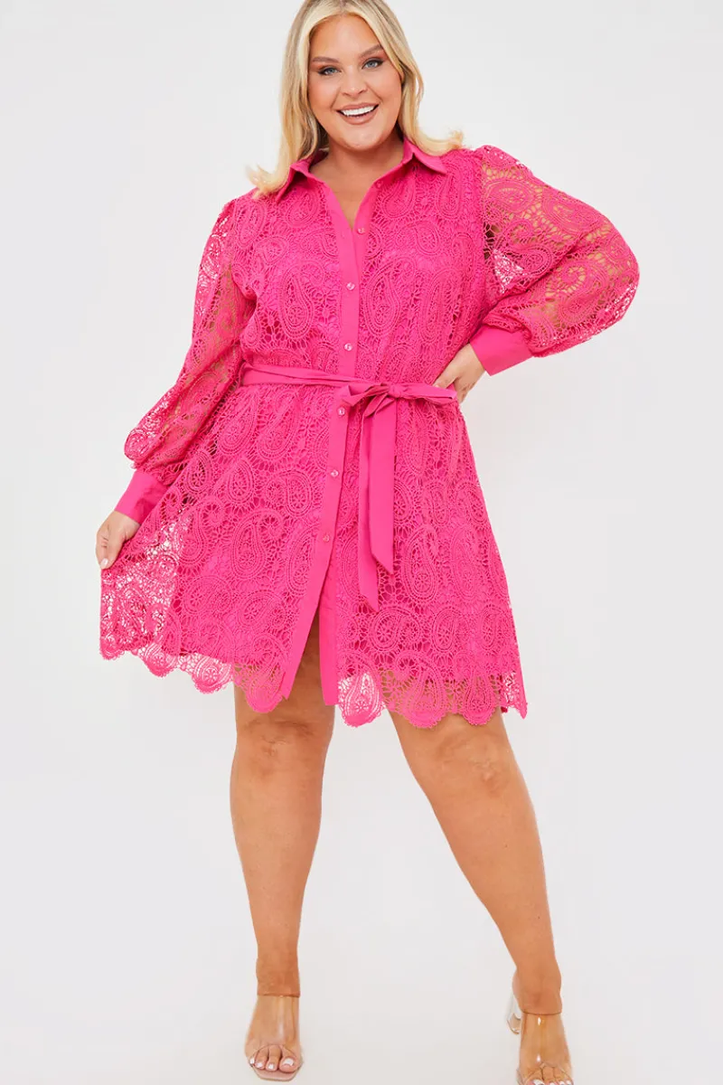 Lace Belted Shirt Dress|In the Style Hot