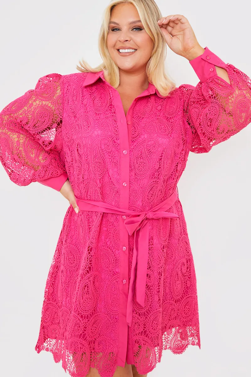 Lace Belted Shirt Dress|In the Style Hot