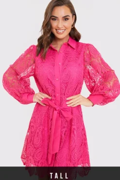 Lace Belted Shirt Dress|In the Style Hot