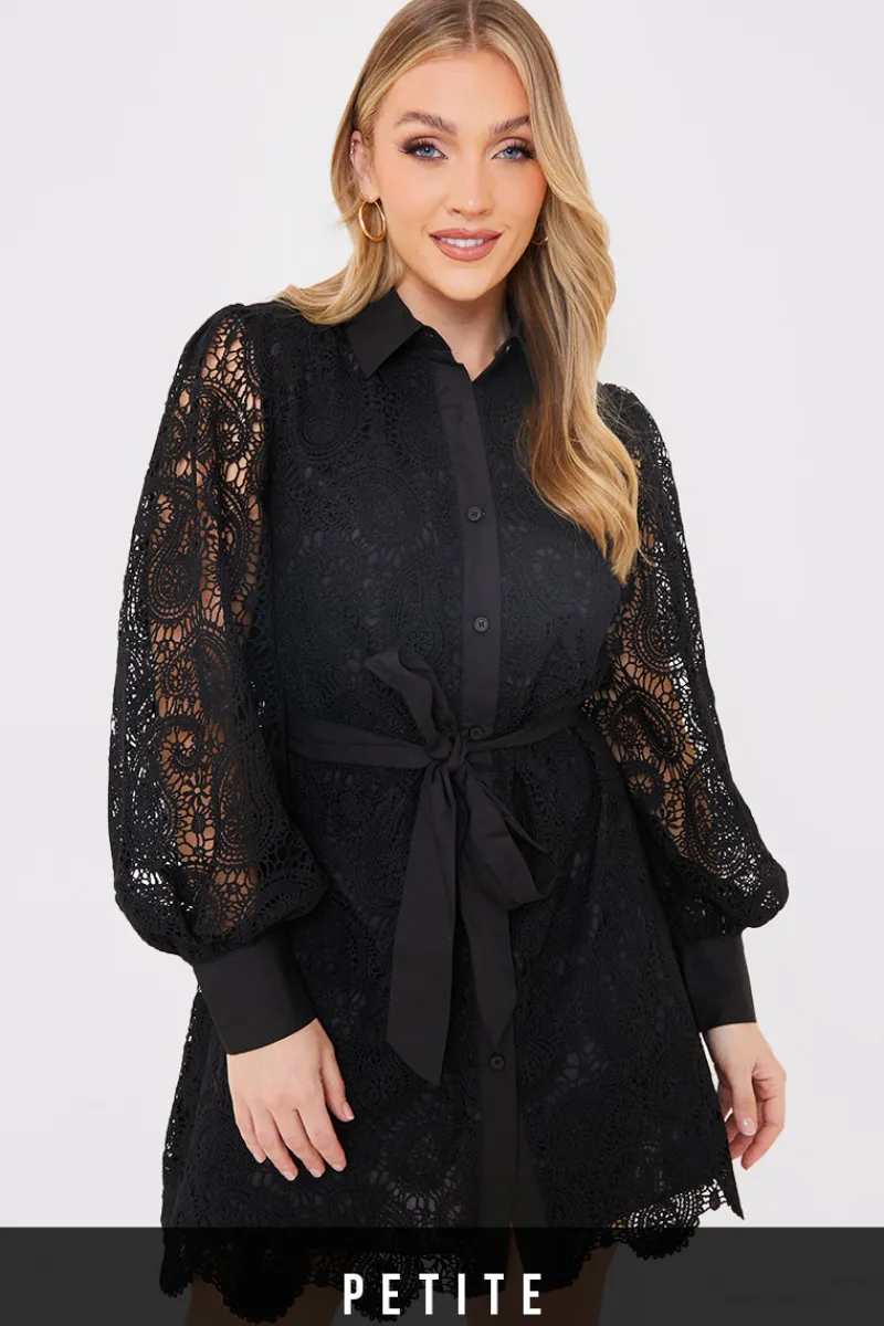 Lace Belted Shirt Dress|In the Style Hot