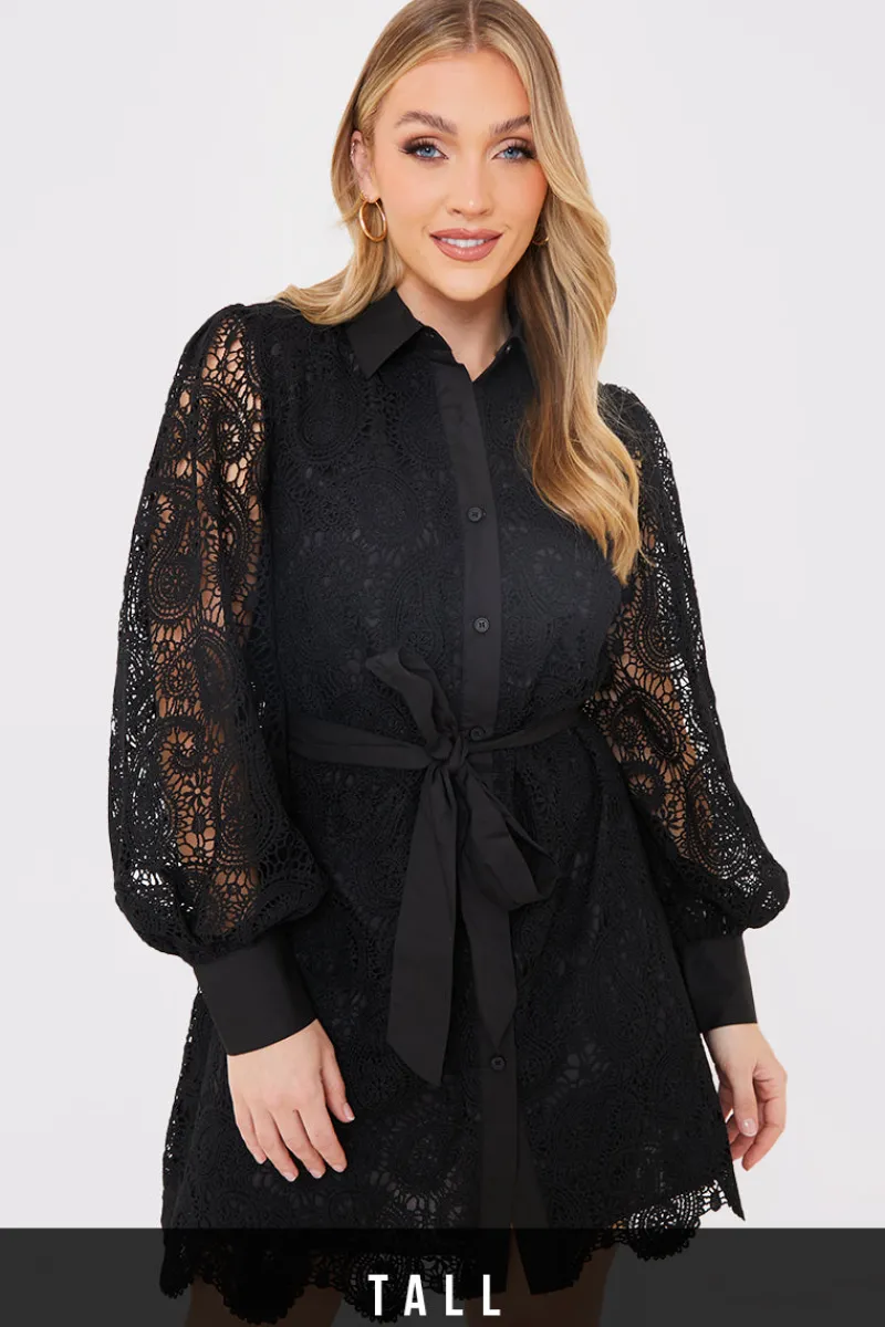 Lace Belted Shirt Dress|In the Style Hot