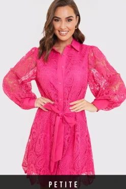 Lace Belted Shirt Dress|In the Style Hot