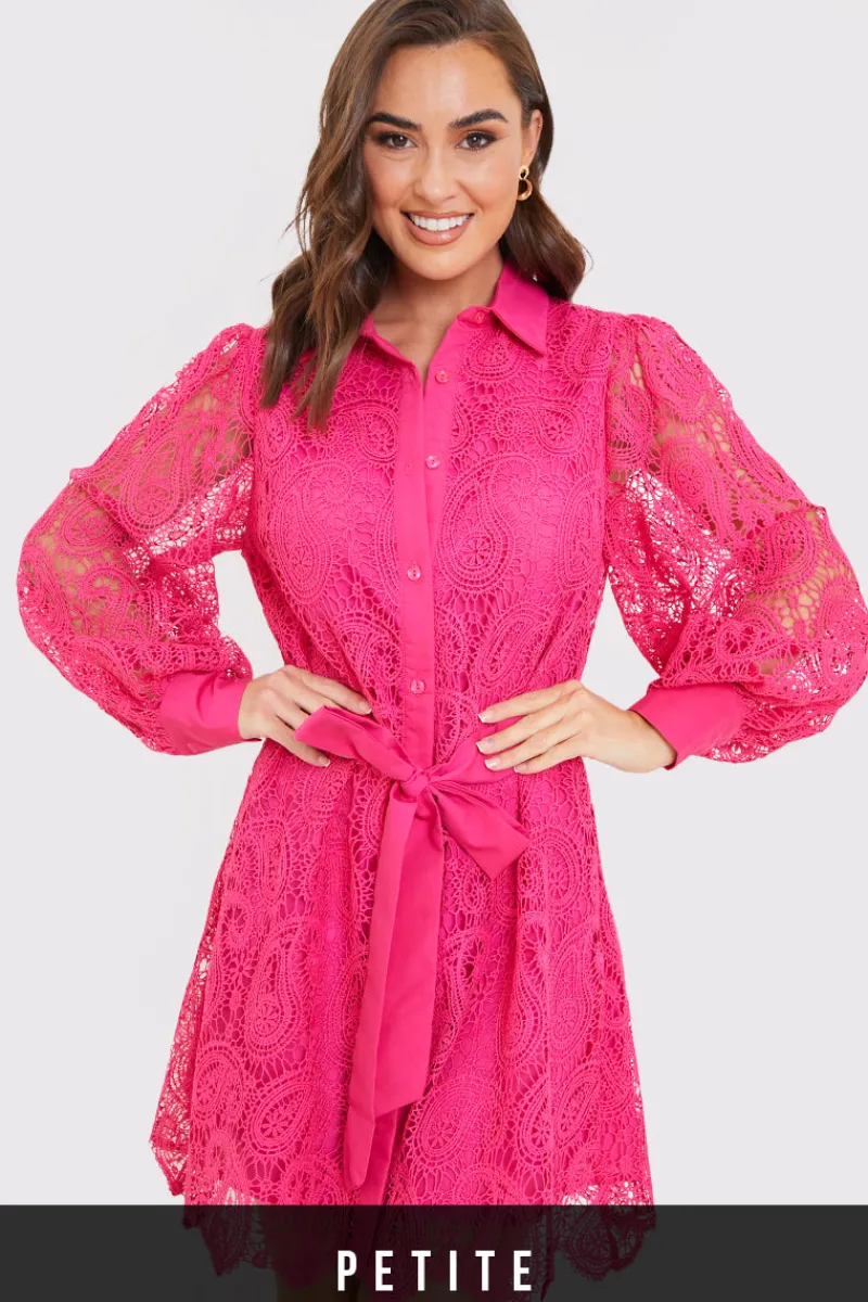 Lace Belted Shirt Dress|In the Style Hot