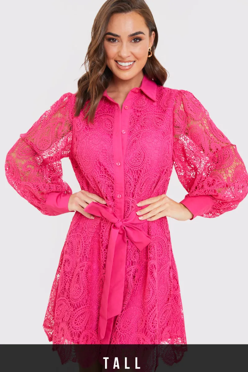 Lace Belted Shirt Dress|In the Style Hot