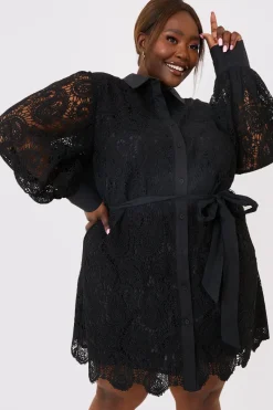 Lace Belted Shirt Dress|In the Style Hot