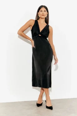 Lace Trim Satin Midi Dress|In The Style New