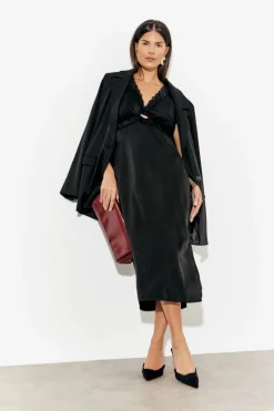 Lace Trim Satin Midi Dress|In The Style New