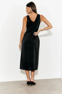 Lace Trim Satin Midi Dress|In The Style New