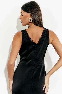 Lace Trim Satin Midi Dress|In The Style New