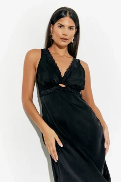 Lace Trim Satin Midi Dress|In The Style New