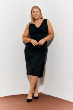 Lace Trim Satin Midi Dress|In The Style New