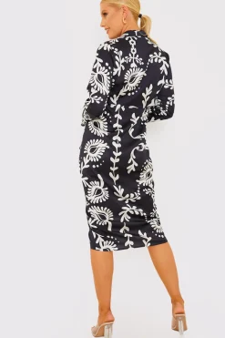 Leaf Print Plunge Tie Front Midi Shirt Dress|Terrie Mcevoy Discount