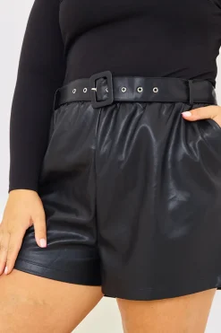 Leather Look Belted Shorts|In the Style Online