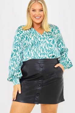 Leather Look Button Front Belted Skirt|In the Style Online