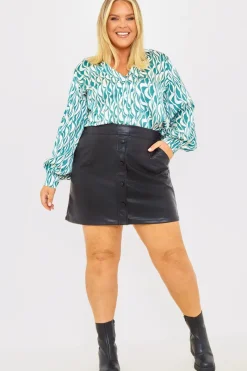 Leather Look Button Front Belted Skirt|In the Style Online