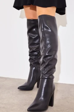 Leather Look Knee High Boots|In The Style