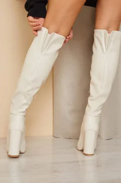 Leather Look Knee High Boots|In The Style