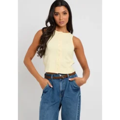Lemon Sleeveless Button Front Top|Urban Bliss Discount
