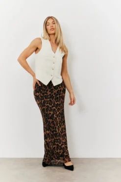 Leopard Mesh Maxi Skirt|In The Style Clearance