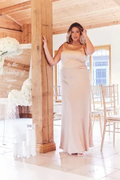 Light Gold Satin Cowl Back Maxi Dress|In The Style Hot