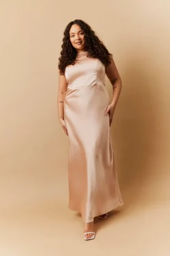 Light Gold Satin Cowl Back Maxi Dress|In The Style Hot