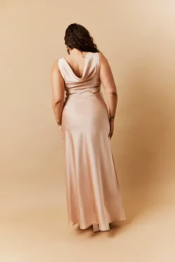 Light Gold Satin Cowl Back Maxi Dress|In The Style Hot
