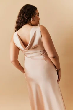 Light Gold Satin Cowl Back Maxi Dress|In The Style Hot