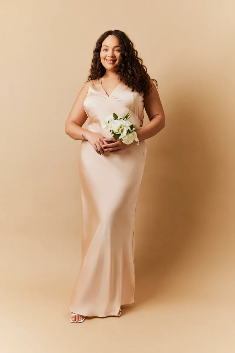 Light Gold Satin Twist Back Maxi Dress|In The Style Discount