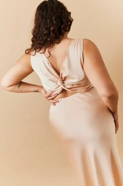 Light Gold Satin Twist Back Maxi Dress|In The Style Discount