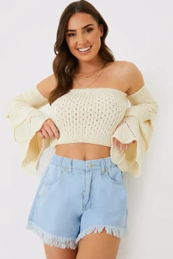 Light Wash Flared Denim Shorts|In the Style Online