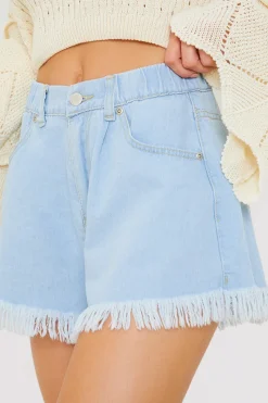 Light Wash Flared Denim Shorts|In the Style Online