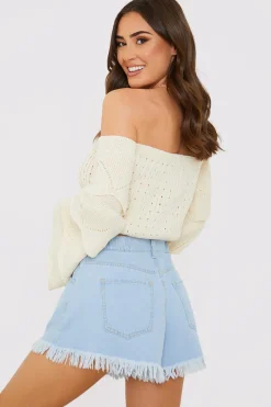 Light Wash Flared Denim Shorts|In the Style Online