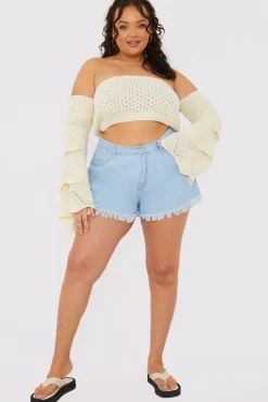 Light Wash Flared Denim Shorts|In the Style Online