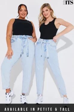 Light Wash Paperbag Tie Waist Jeans|Fits Discount