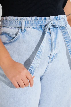 Light Wash Paperbag Tie Waist Jeans|Fits Discount