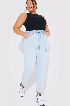 Light Wash Paperbag Tie Waist Jeans|Fits Discount