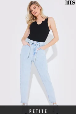 Light Wash Paperbag Tie Waist Jeans|Fits Discount