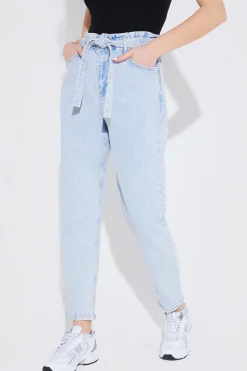 Light Wash Paperbag Tie Waist Jeans|Fits Discount