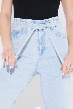 Light Wash Paperbag Tie Waist Jeans|Fits Discount