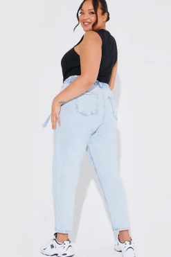 Light Wash Paperbag Tie Waist Jeans|Fits Discount