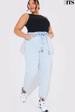 Light Wash Paperbag Tie Waist Jeans|Fits Discount