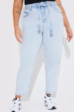 Light Wash Paperbag Tie Waist Jeans|Fits Discount