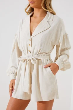 Linen Blend Belted Playsuit|In the Style Sale