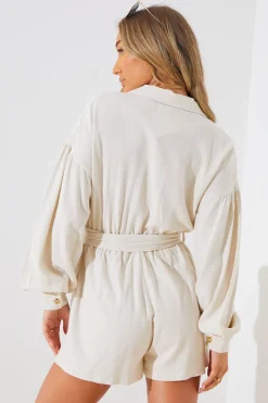 Linen Blend Belted Playsuit|In the Style Sale