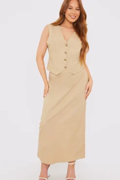 Linen Look Button Through Co-Ord Waistcoat|In the Style Outlet