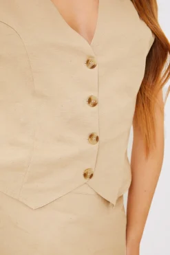 Linen Look Button Through Co-Ord Waistcoat|In the Style Outlet